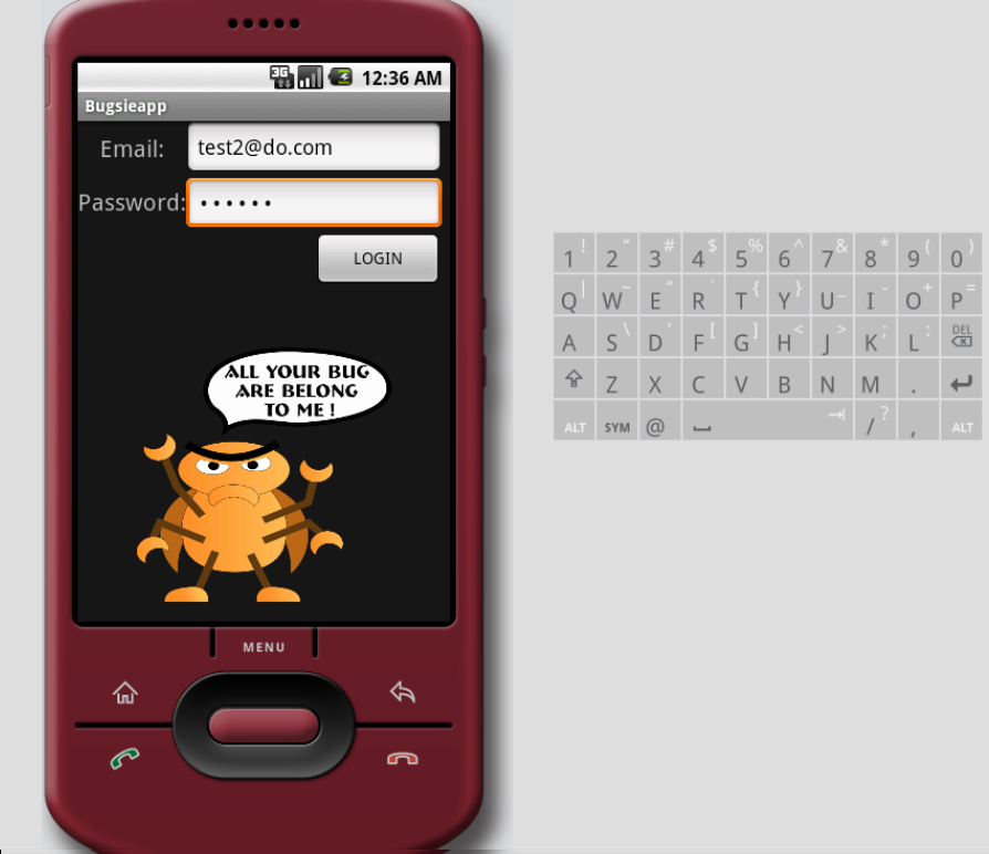 The mobile app login screen